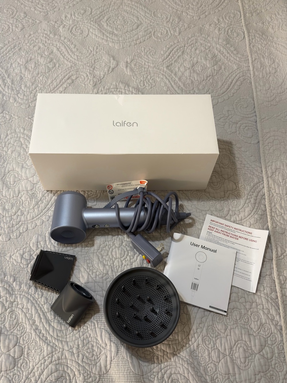 Laifen Silver Handheld Hair Dryer with Multiple Styling Attachments